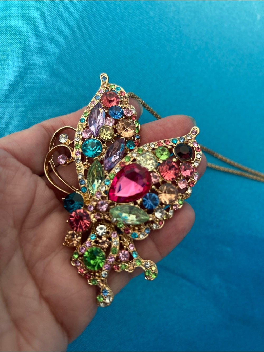 Private Label Multicolor Large Crystal Butterfly Pendant Necklace  #50